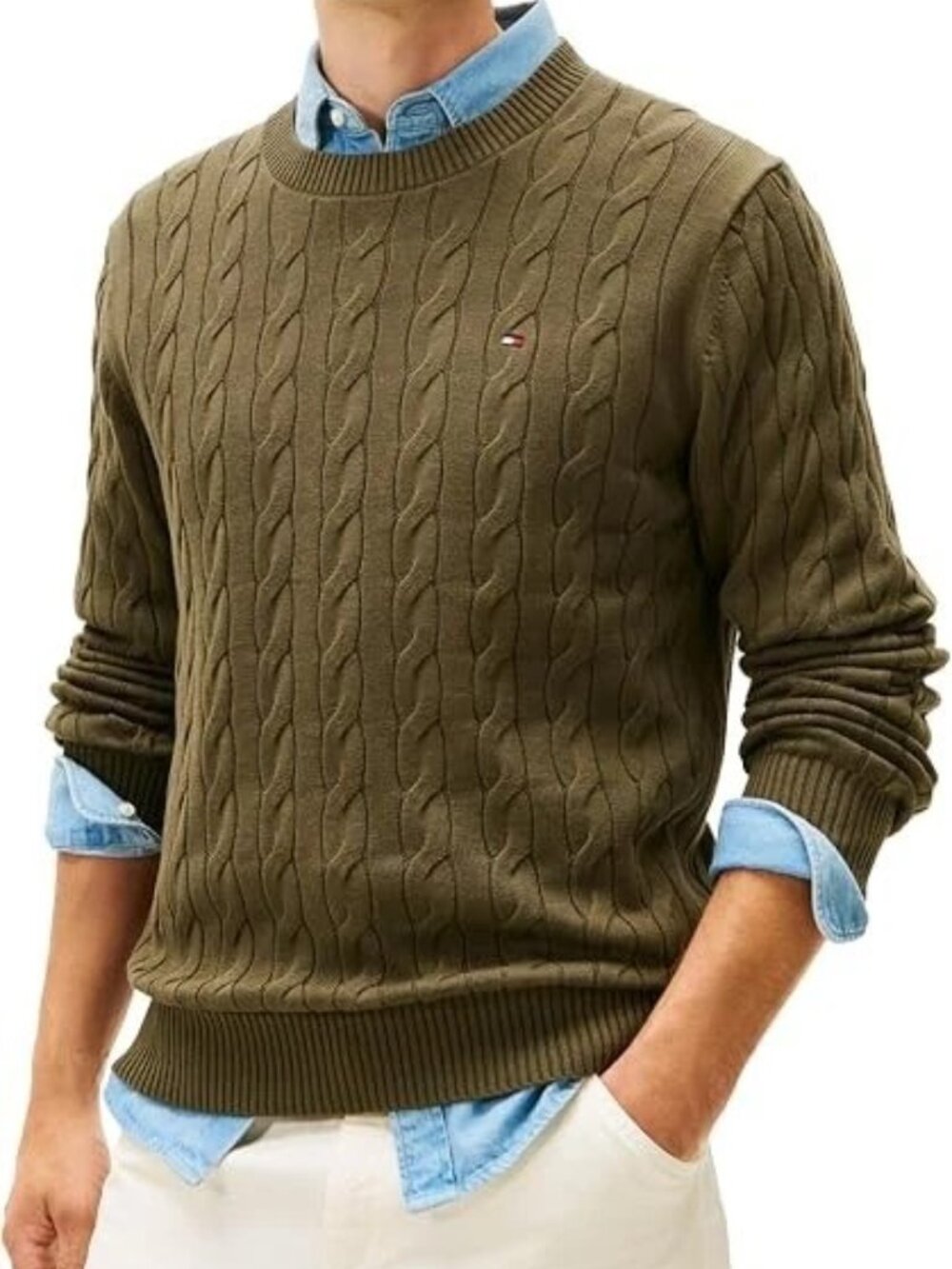 New  Tommy Hilfiger Men's Billy Cable Knit Crew Sweater Sweater Size Large